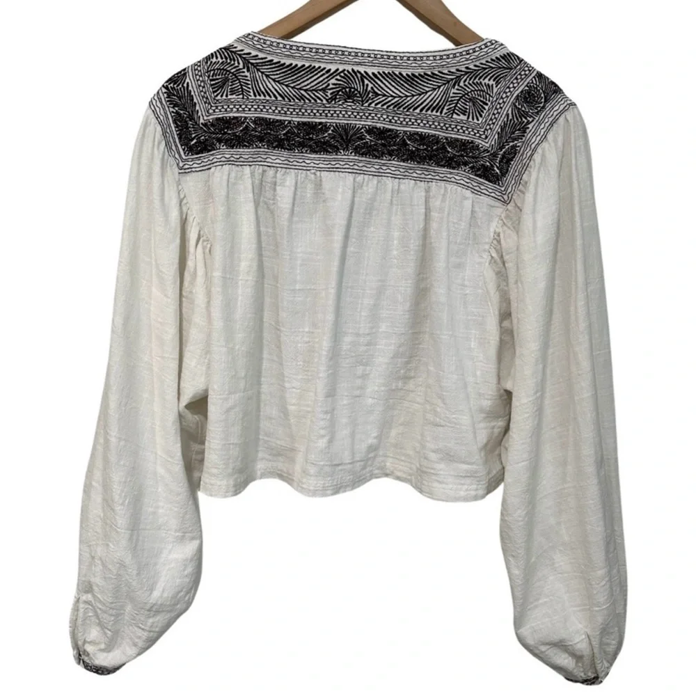 Free People Iggie Embroidered Crop Top Ivory SZ XSmall Baloon Sleeves Boho EUC